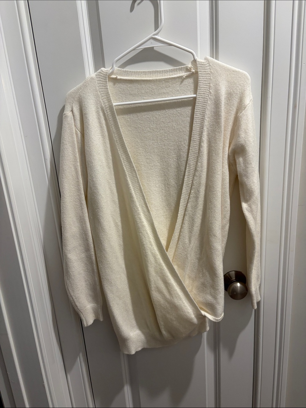 Cream Drape Front Women's Sweater